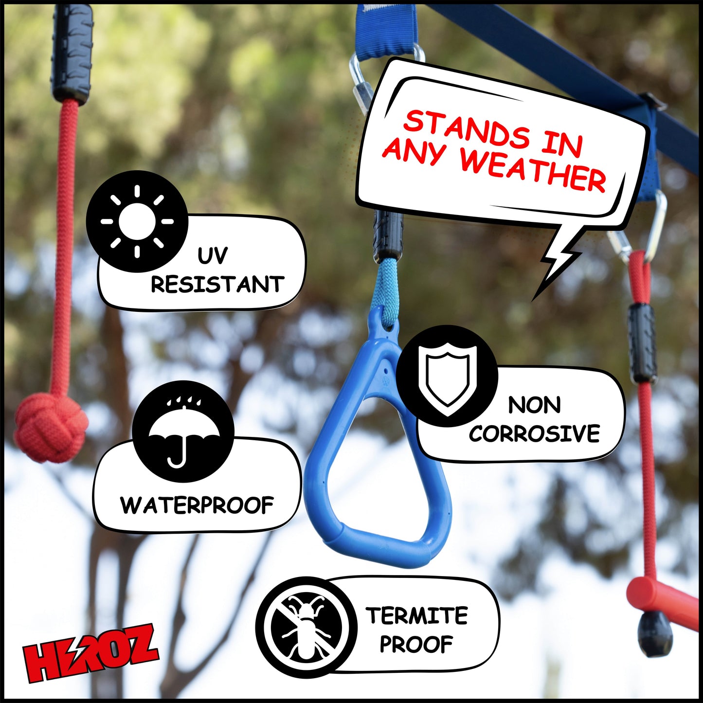Heroz Obstacle Course for Kids - Ninja Warrior Obstacle Course for Kids Outdoor Play Equipment 65ft Double Slackline, Monkey Bars, Wheel, Climbing Rope - Jungle Gym Ninja Course for Kids Outside